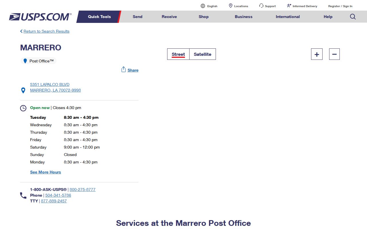 USPS Marrero location supporting Jefferson Parish ZIP 70072 research